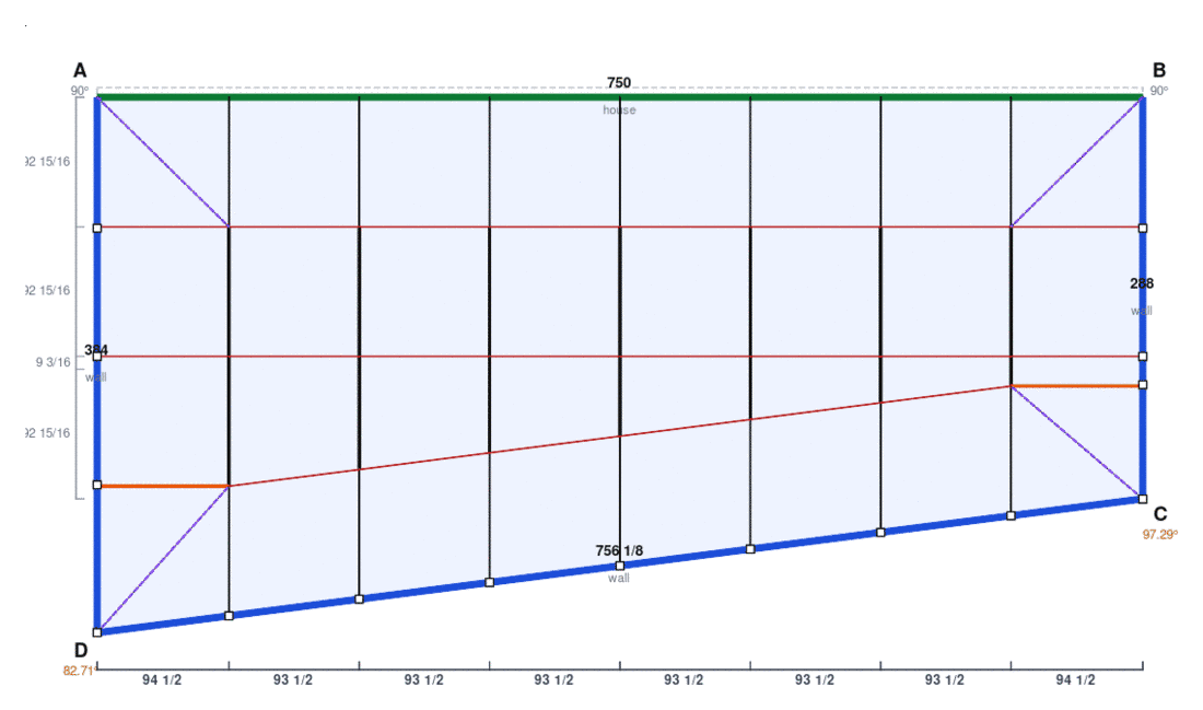 Engine plan: the front wall runs on an angle