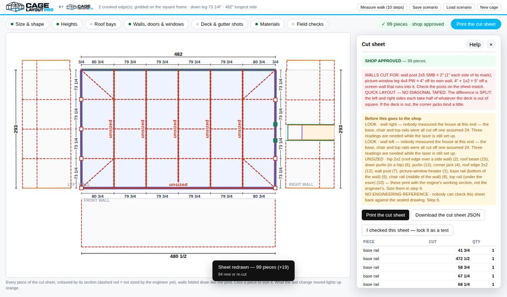 The cut sheet panel: laid out, shop approved, see the price